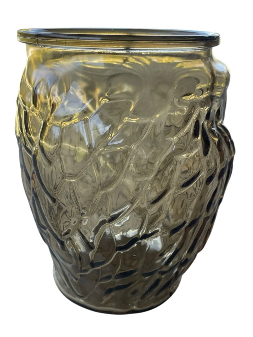 Vintage Libbey Owl Cookie Jar Smoky Glass with Lid